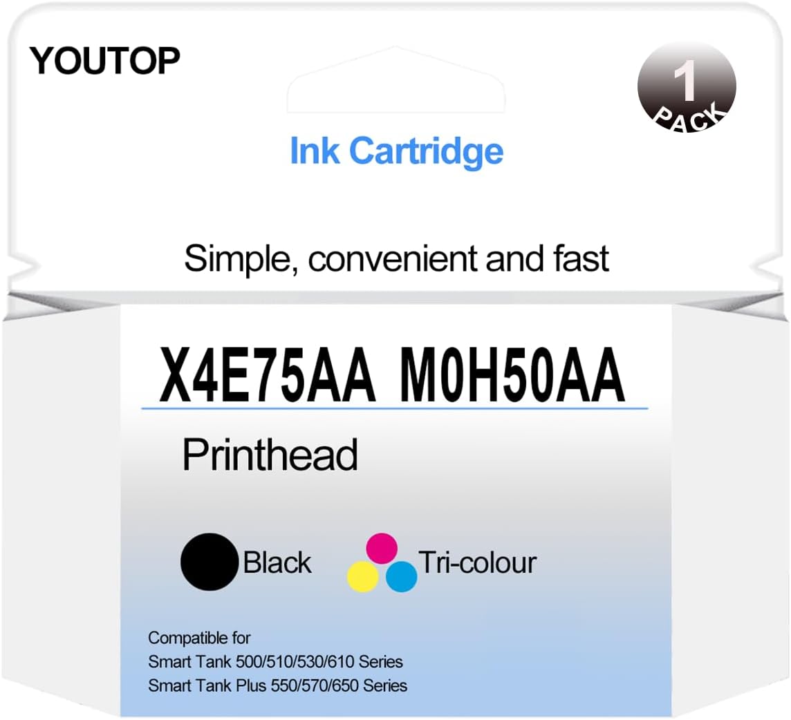 YOUTOP X4E75AA + M0H50AA PrintHead Smart Tank Plus Tri-Color|Black Print Head Use for 517 532 617 515 508 510 511 518 519 531 538 610 618 550 570 650 Printer