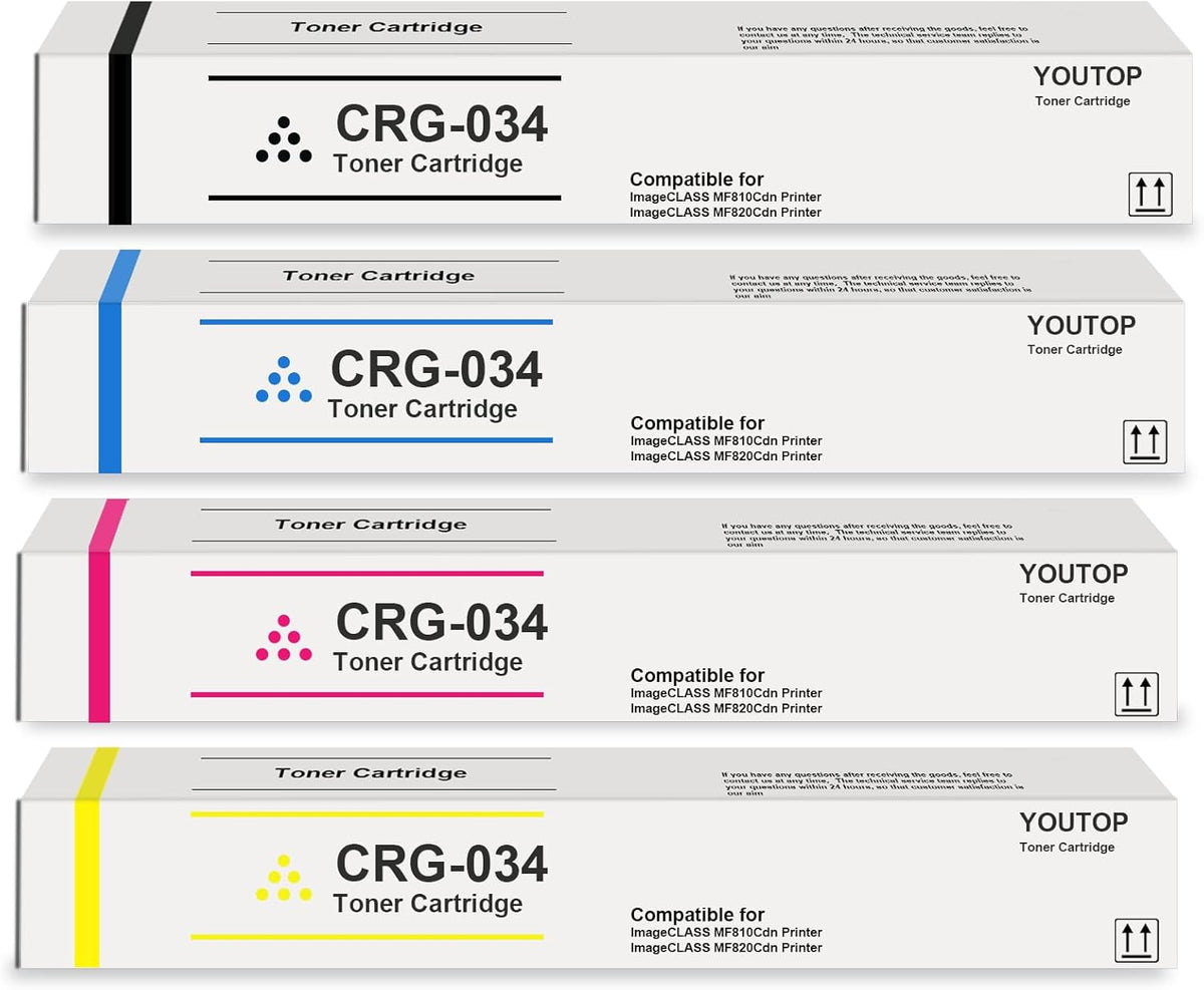 YOUTOP 4PK CRG-034 CRG034 034 Toner Cartridge Replacement for Canon imageCLASS MF810Cdn imageCLASS MF820Cdn （9454B001 9453B001 9452B001 9451B001）