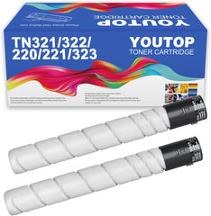 2PK TN321 TN322 TN220 TN221 TN323 Black Toner Cartridge Compatible for Konica Minolta bizhub C224 C284 C364 224e 284e 364e C221 C221S C281 227 287 C227 C287