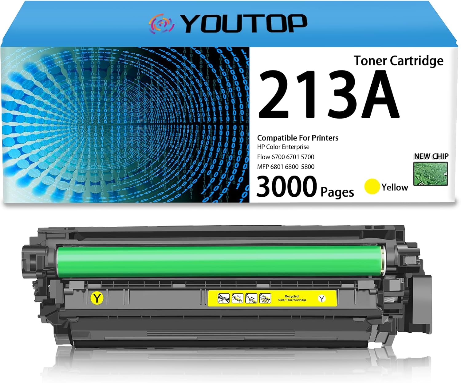 YOUTOP 213A W2132A Toner Cartridge Yellow Toner Replacement for Color Enterprise Flow 6700 6701 5700 MFP 6801 6800 5800 Printer