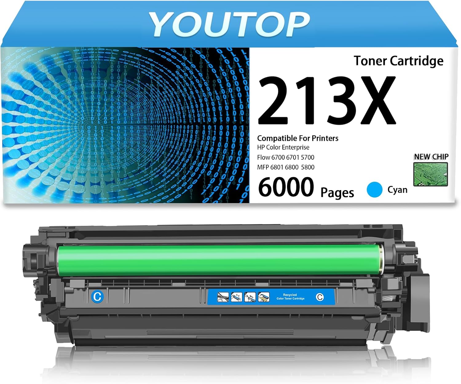 YOUTOP High Yield Toner Cartridge 213X W2131X Toner Cyan Replacement for Color Enterprise Flow 6700 6701 5700 MFP 6801 6800 5800 Printer(1 Pack)