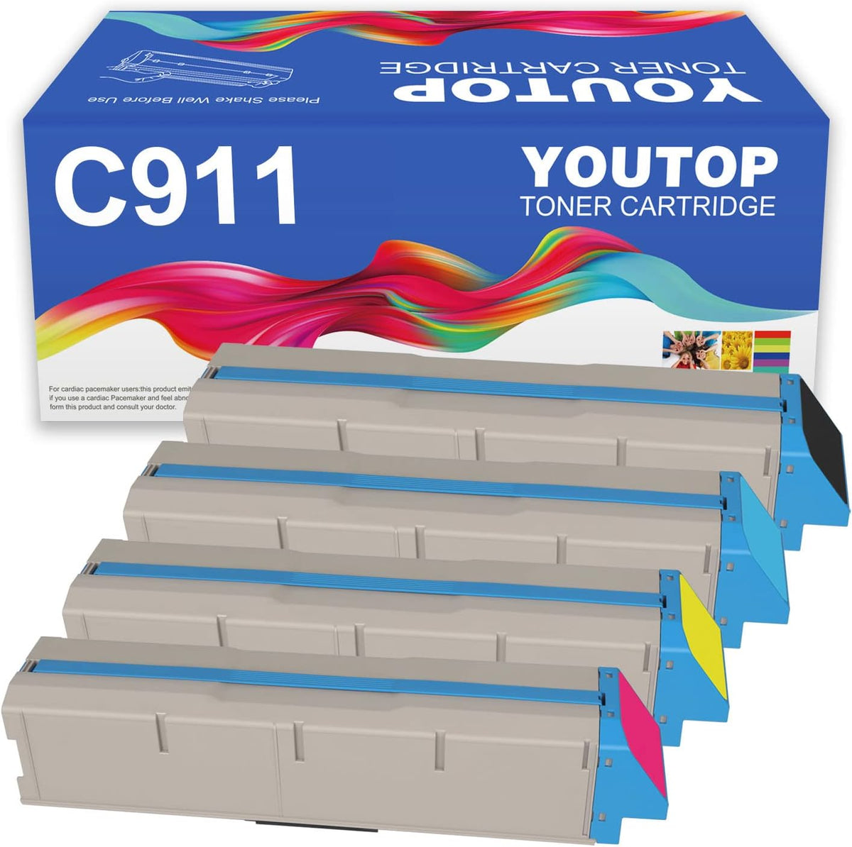 4PK C911 Toner Cartridge for 45536424 45536423 45536422 45536421 Compatible for OKI C911 C911dn Printer