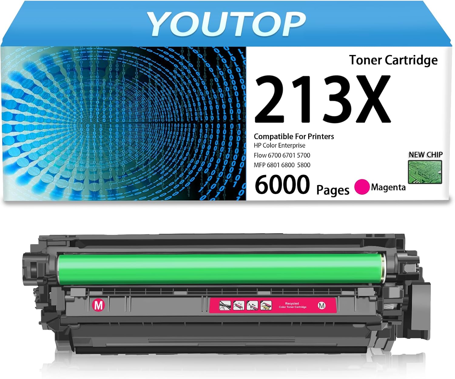 YOUTOP High Yield Toner Cartridge 213X W2133X Toner Magenta Replacement for Color Enterprise Flow 6700 6701 5700 MFP 6801 6800 5800 Printer(1 Pack)