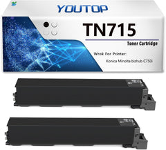 YOUTOP 2PK TN-715 TN715 (ACP8130) Black Toner Cartridge Compatible for Konica Minolta bizhub C750i Printer