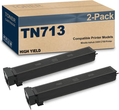 YOUTOP 2PK TN713 TN-713 Black Toner Cartridge Compatible for Konica Minolta bizhub C659 C759 (A9K8130)