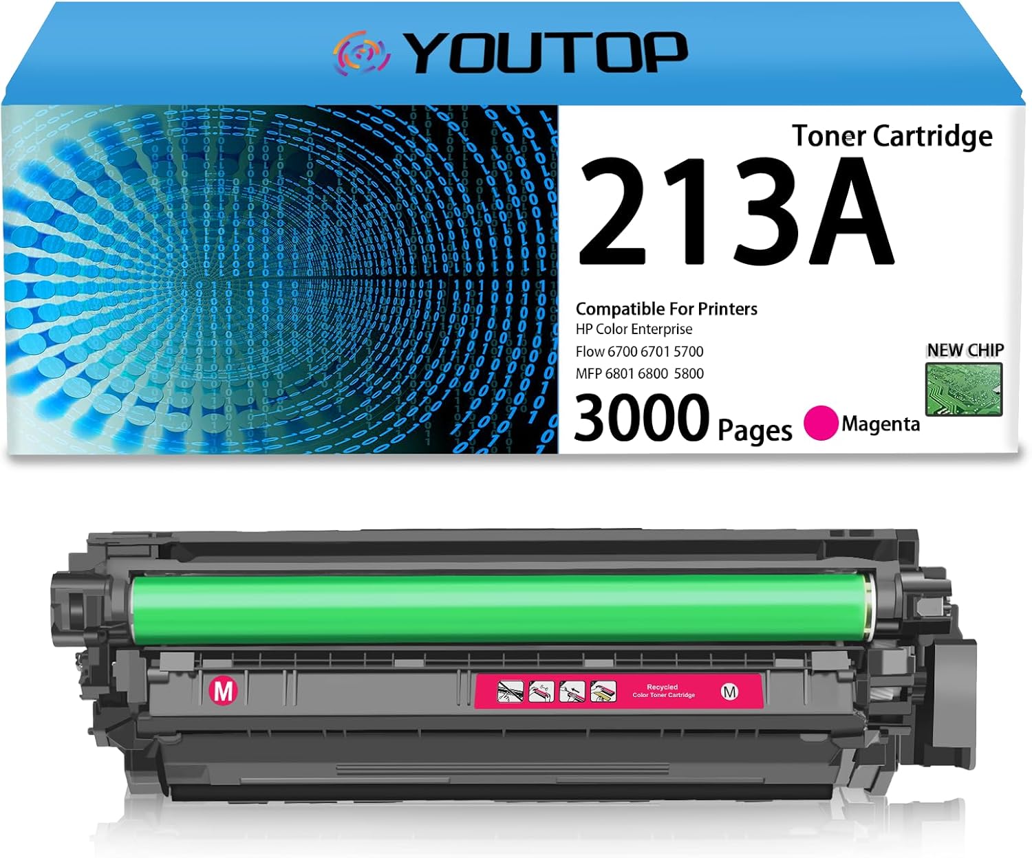 YOUTOP 213A W2133A Toner Cartridge 213A W2133A Magenta Toner Replacement for Color Enterprise Flow 6700 6701 5700 MFP 6801 6800 5800 Printer