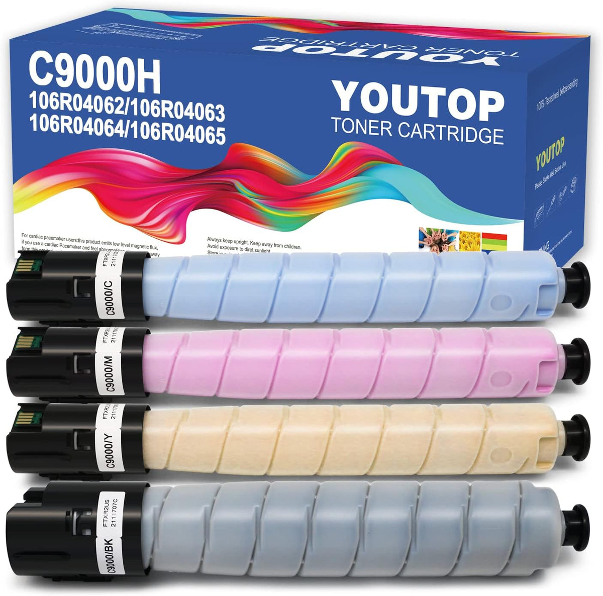 YOUTOP 4PK C9000H Use for 106R04074 106R04075 106R04076 106R04077 High Yield Toner Cartridge Replacement for Xerox Versalink C9000