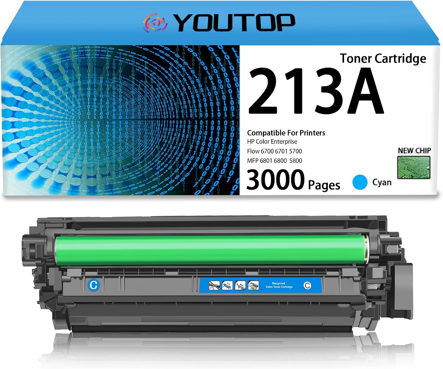 YOUTOP 213A W2131A Toner Cartridge 213A W2131A Cyan Toner Replacement for Color Enterprise Flow 6700 6701 5700 MFP 6801 6800 5800 Printer