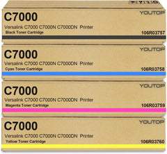 YOUTOP C7000 Toner Cartridge Raise Print Efficiency Replacement for Xerox 106R03757 106R03758 106R03759 106R03760 Toner Compatible for Xerox Versalink C7000 C7000DN C7000N Printer(4 Pack)