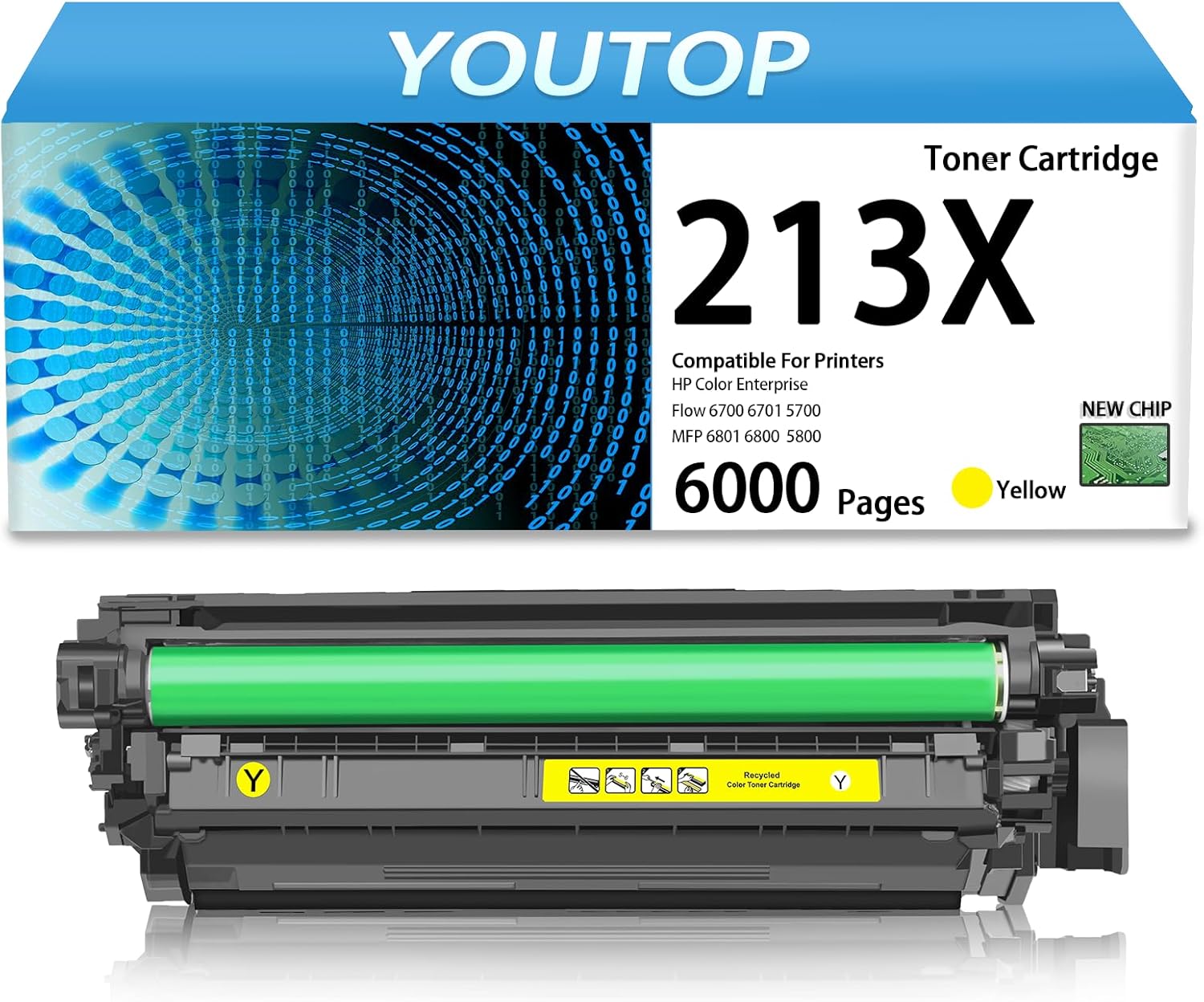 YOUTOP High Yield Toner Cartridge 213X W2132X Toner Yellow Replacement for Color Enterprise Flow 6700 6701 5700 MFP 6801 6800 5800 Printer(1 Pack)