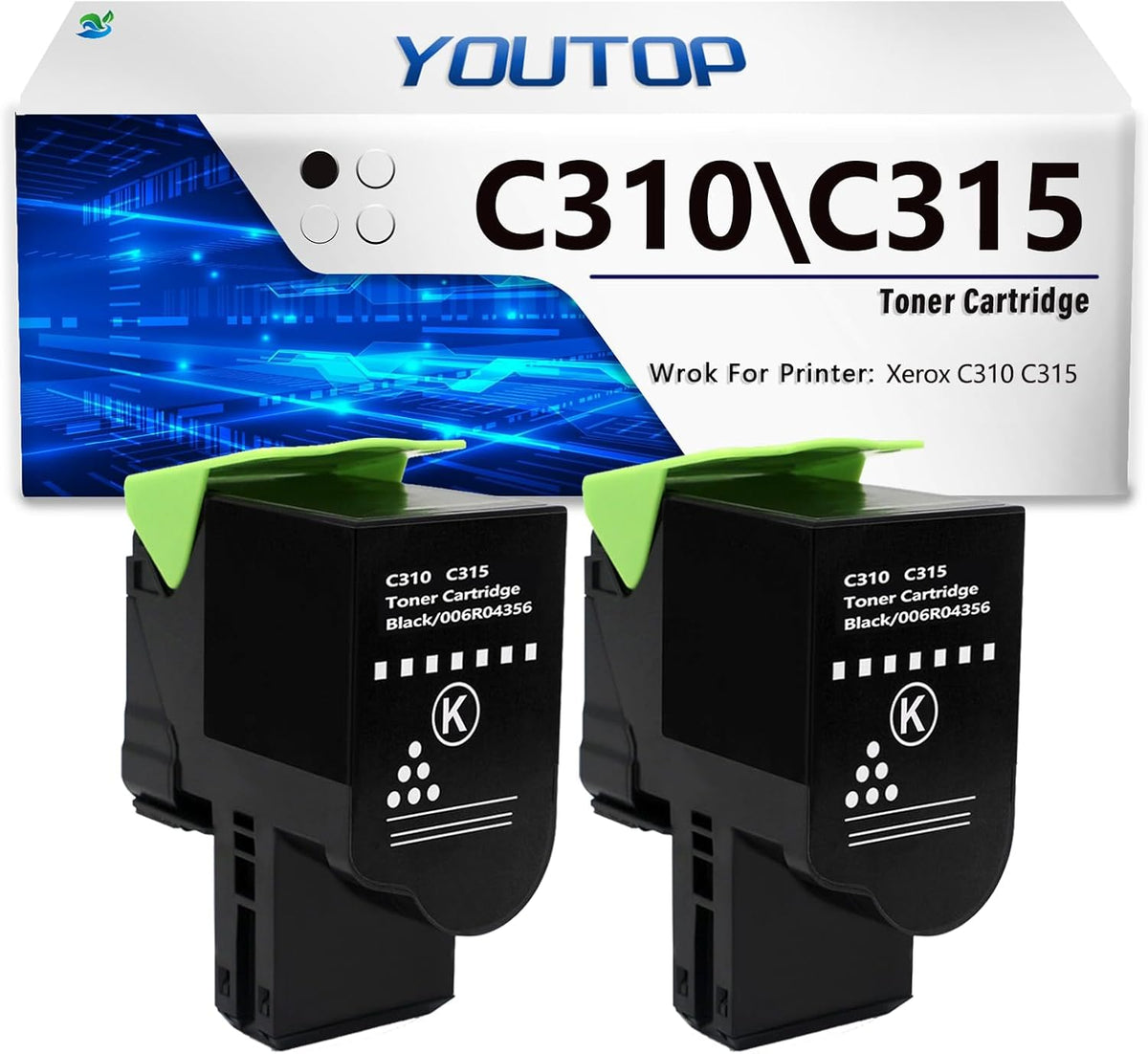 YOUTOP 2 Pack 006R04356 Black Toner Cartridge Replacement for Xerox C310 C315