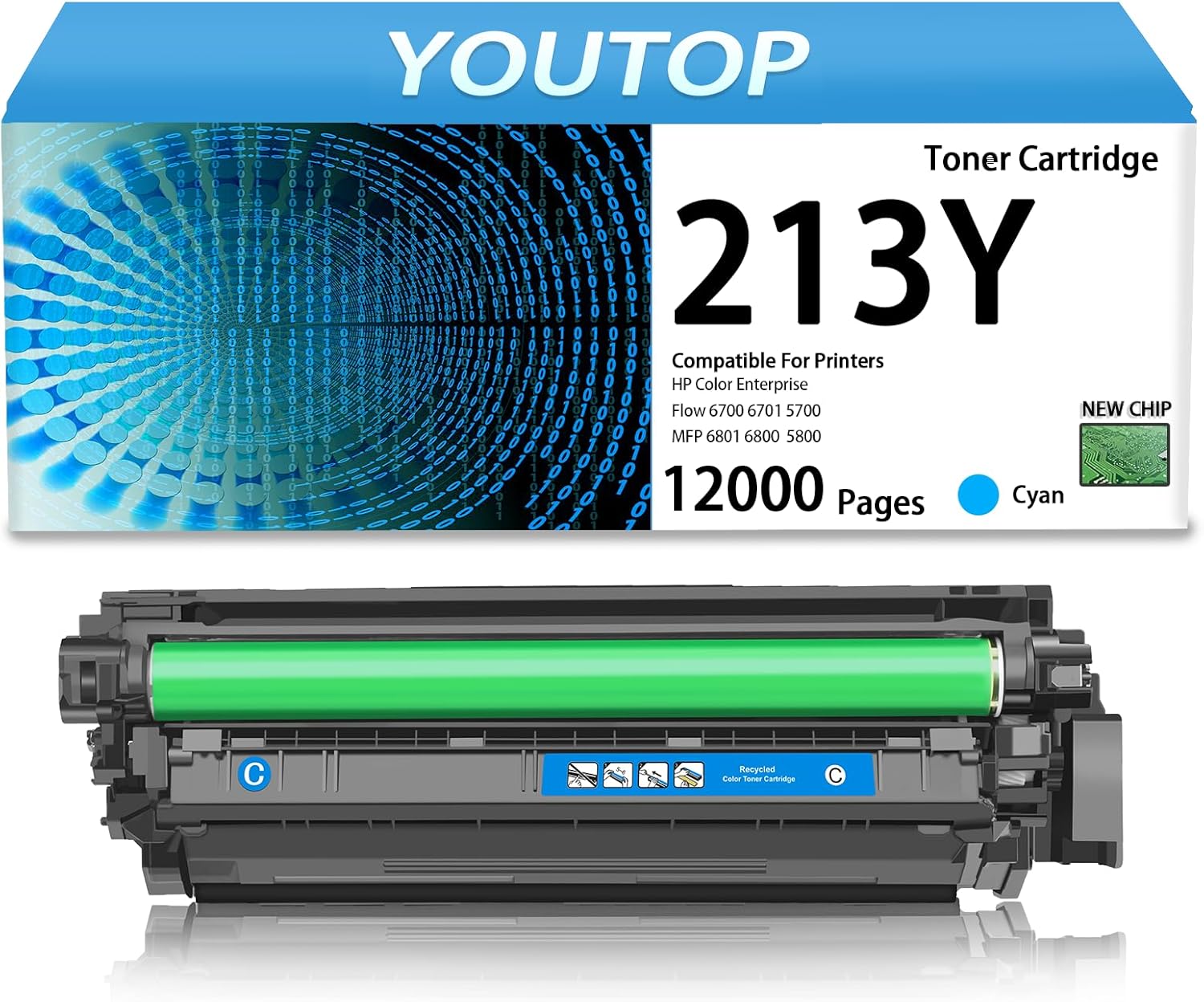 YOUTOP 213Y High Yield Toner Cartridge 213Y W2131Y Toner Cyan Replacement for Color Enterprise Flow 6700 6701 5700 MFP 6801 6800 5800 Printer(1 Pack)