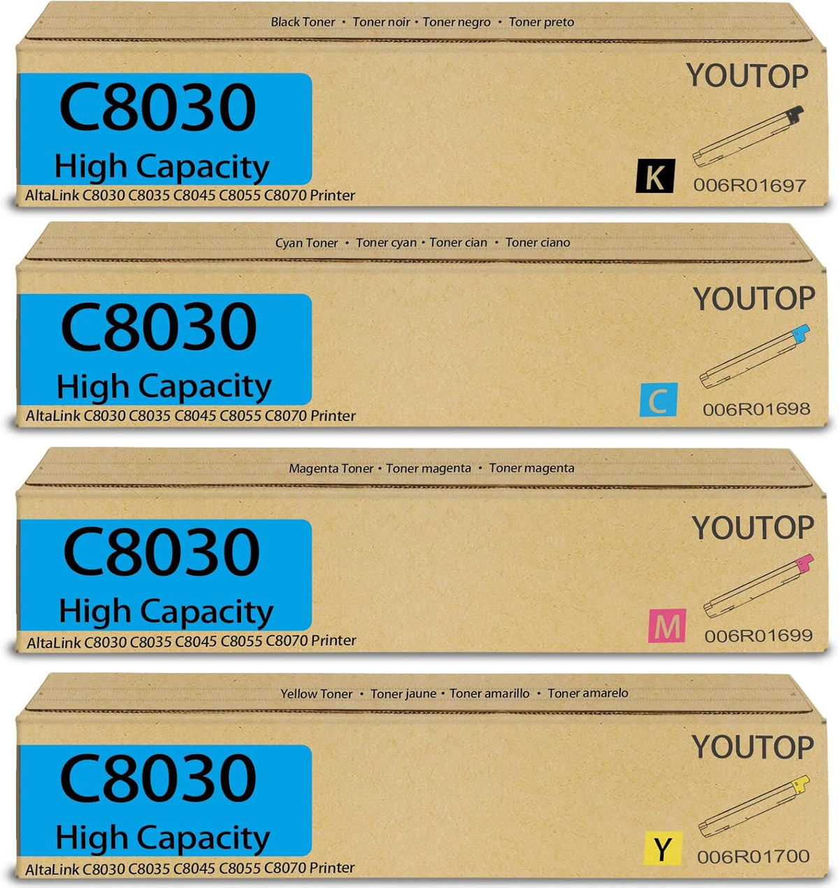 YOUTOP C8030 Toner Cartridge 006R01697 006R01698 006R01699 006R01700 Toner Cartridge Replacement for Xerox AltaLink C8030 C8035 C8045 C8055 C8070 Printer