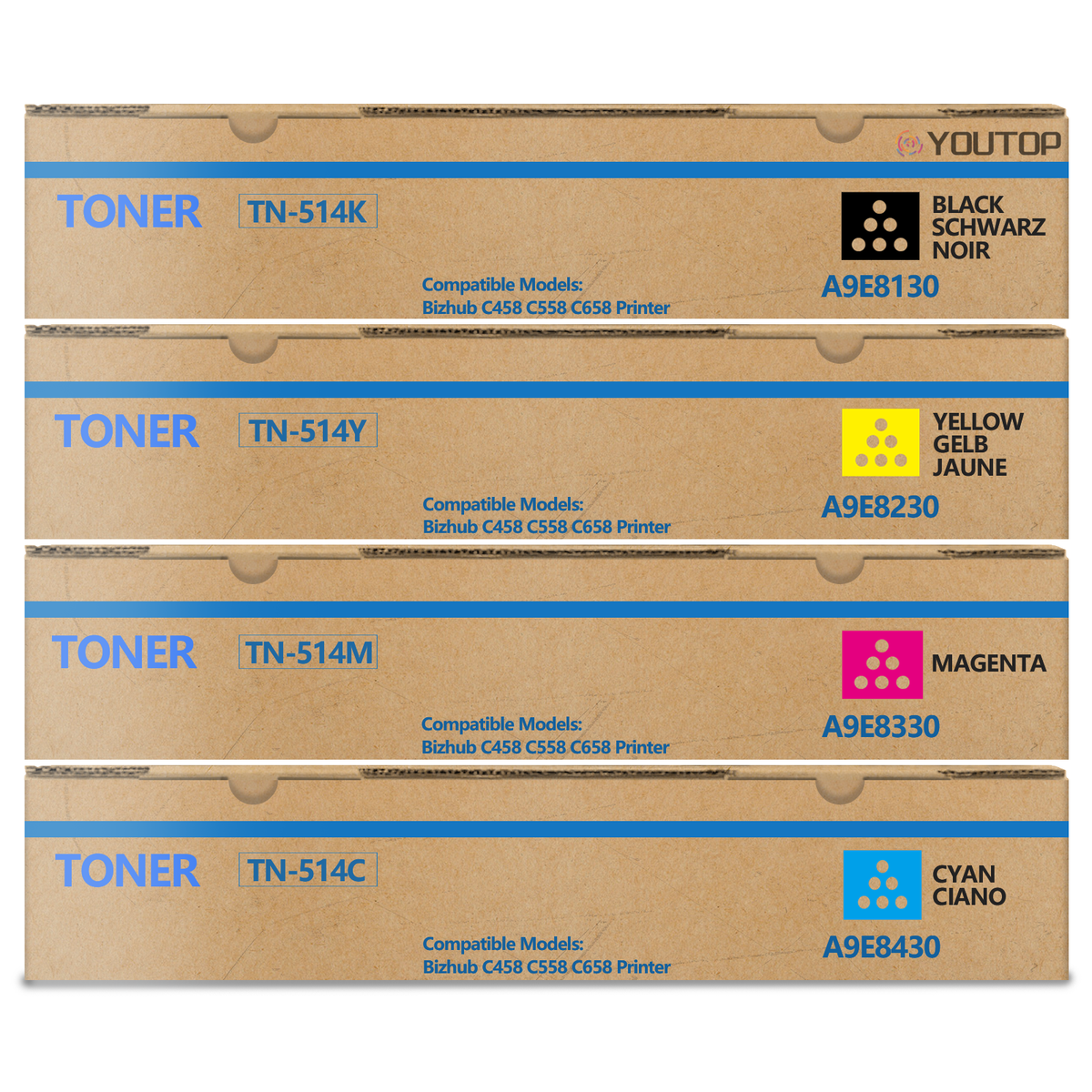 YOUTOP 4PK TN514 TN324 TN512 TN-514 TN-324 TN-512 Toner Cartridge Compatible for Konica Minolta bizhub C458 C558 C658 Printer