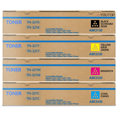 YOUTOP 4PK TN-221 TN221 Toner Cartridge Compatible for Konica Minolta bizhub C227 C287 (A8K3130 A8K3230 A8K3330 A8K3430)